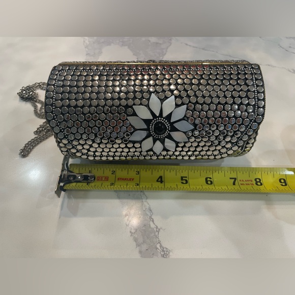 Unique Antik Kraft Mother of Pearl Cylinder Tube Floral Clutch Purse - Picture 8 of 10